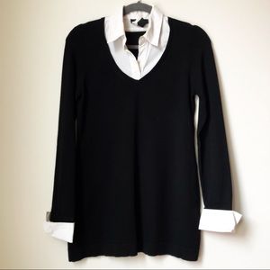 WHBM Classic Collared Twofer Sweater Tunic Black